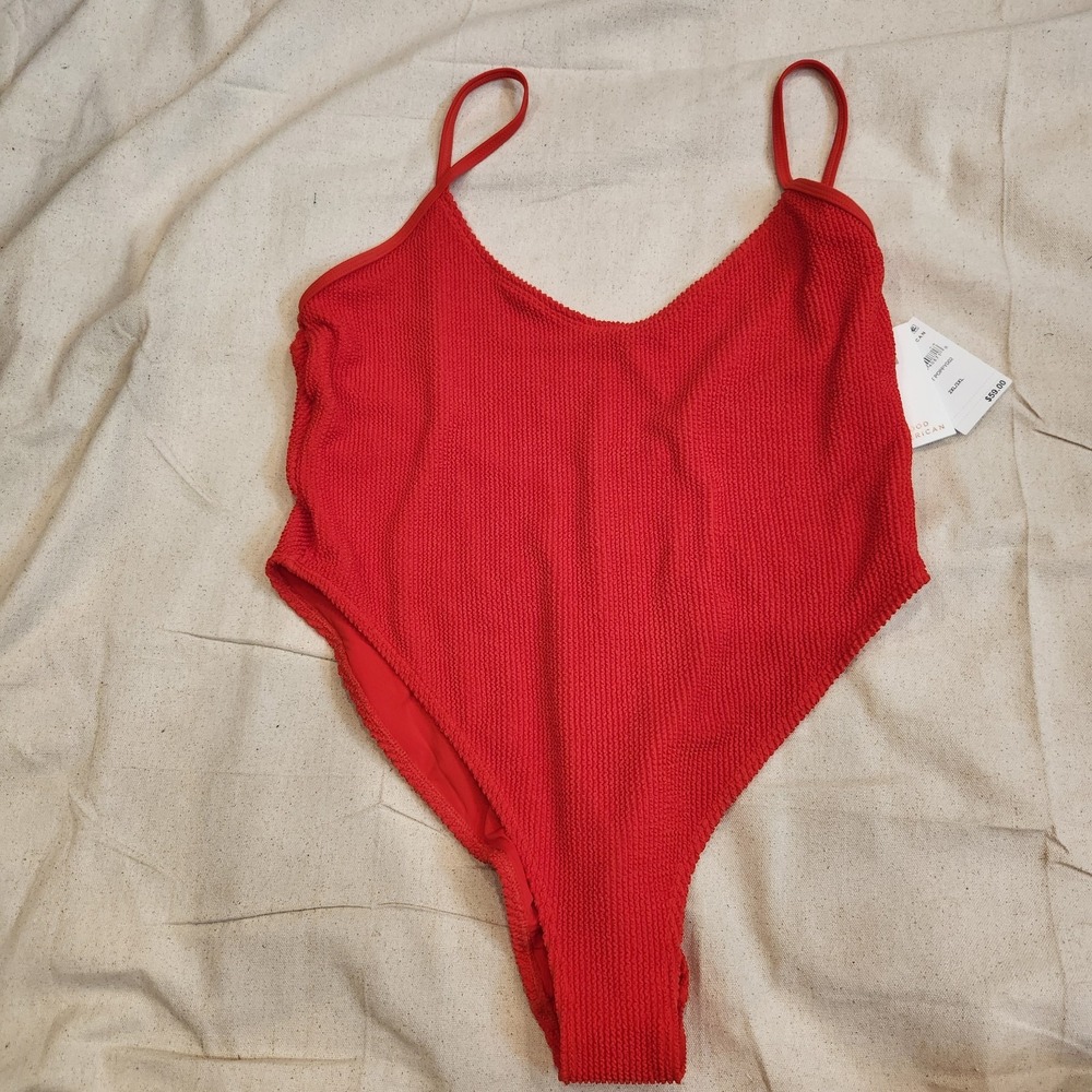 New Good American Crinkle Swimsuit One Piece Bright Poppy Red Size 2XL 3XL